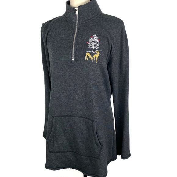 Artisians 1/2 Zip Embroidered Pullover Fleece Tunic Dark Gray Sweater Sz Medium - Picture 5 of 11